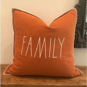 Rae Dunn Thanksgiving Fall Orange FAMILY Pillow 20x20 Inches